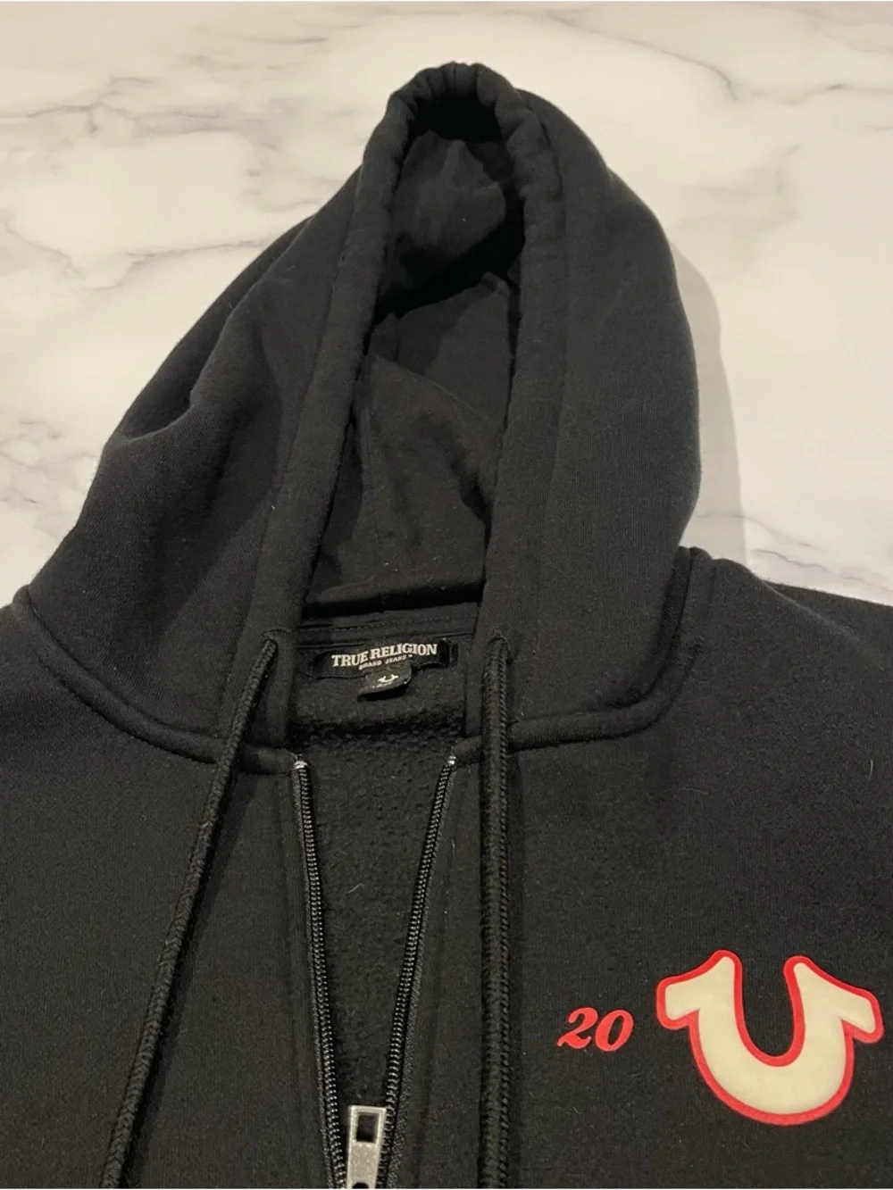 True Religion Large Sunrise Buddha Hoodie Sweatshirt Black Graphic Streetwear
